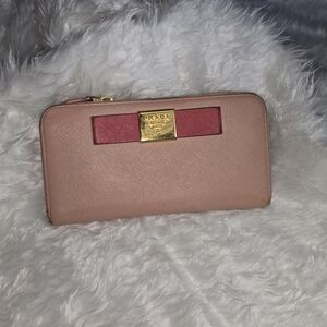 Prada Pink and Hot Pink Wallet with Gold Accent Bow Prada Zip Around Wallet